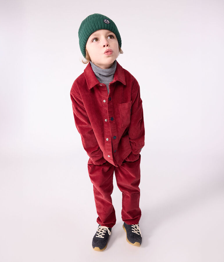 Children's knitted beanie hat lined in polar fleece green