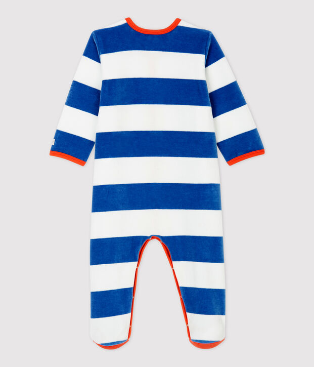 Babies' Blue Striped Velour Sleepsuit blue/beige