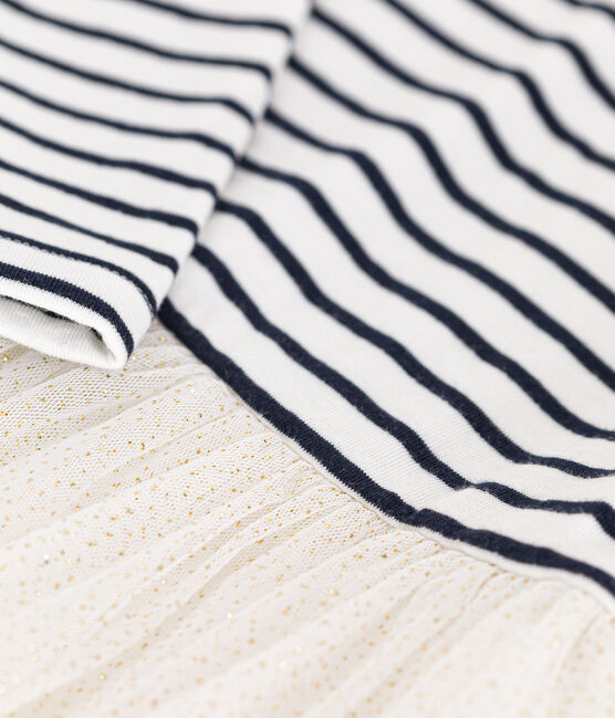 Girls' dress in tube knit and tulle MARSHMALLOW white/MULTICO white