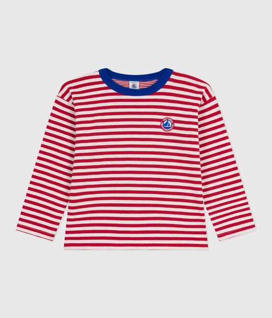 Children's long-sleeved stripy cotton T-shirt POMPEI red/MILK