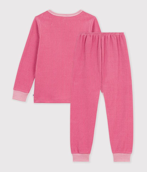 Children's plain ribbed velour pyjamas pink