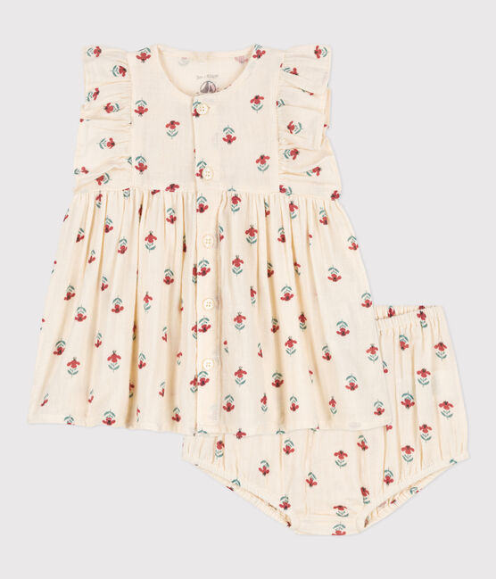 Babies' Patterned Cotton Gauze Dress With Bloomers AVALANCHE white/MULTICO