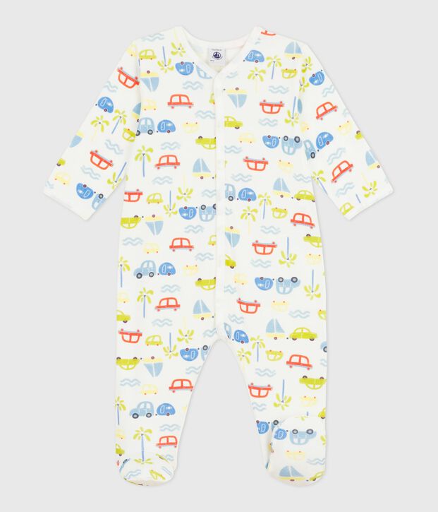 Babies' cotton pyjama suit with a motor car print white/multicolor