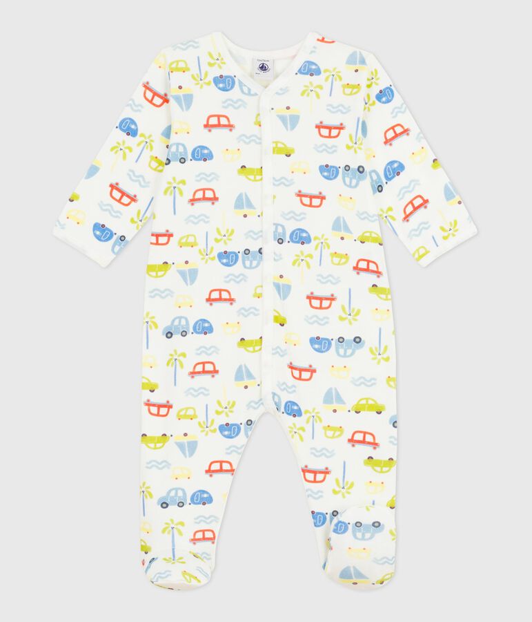 Babies' cotton pyjama suit with a motor car print MARSHMALLOW white/MULTICO white