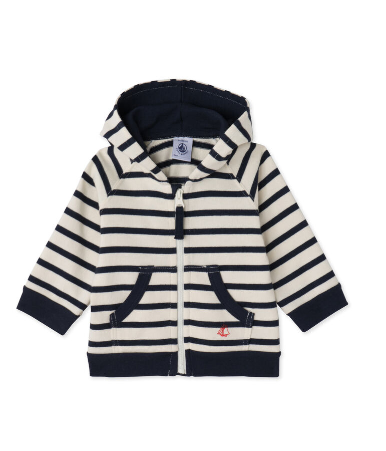 Sweat zipp&eacute; b&eacute;b&eacute; gar&ccedil;on en jersey lourd ray&eacute; white/blue