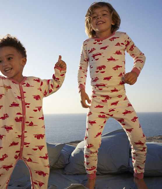 Children's Unisex Tube Knit Le Havre Pyjamas MARSHMALLOW white/PEPS red