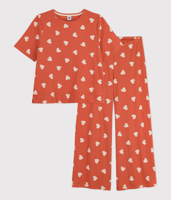 Women's Heart Themed Cotton Pyjamas BRANDY /AVALANCHE