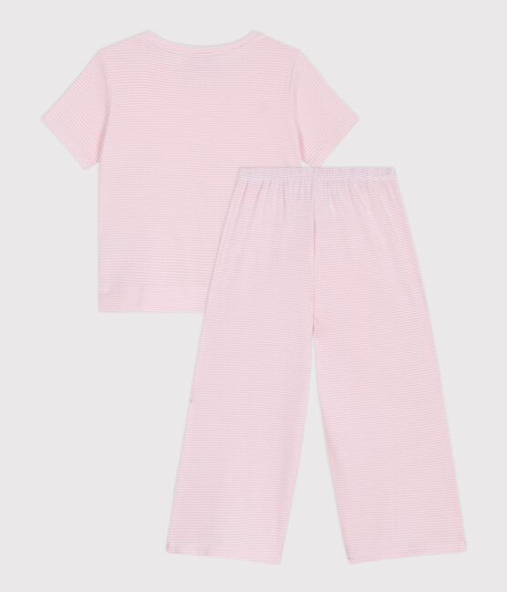 Children's stripy cotton pyjamas with short sleeves and wide legs MARQUISE pink/MARSHMALLOW