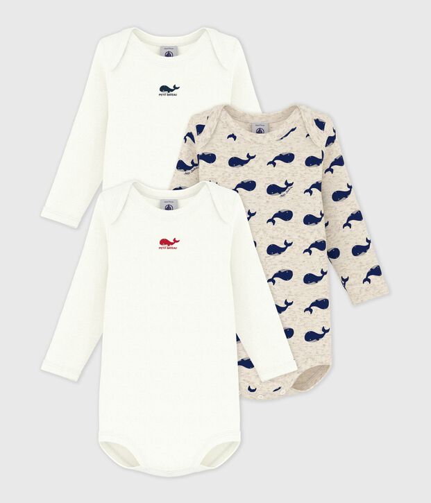 Babies' Long-Sleeved Cotton Whale Themed Bodysuits - 3-Pack multicolor