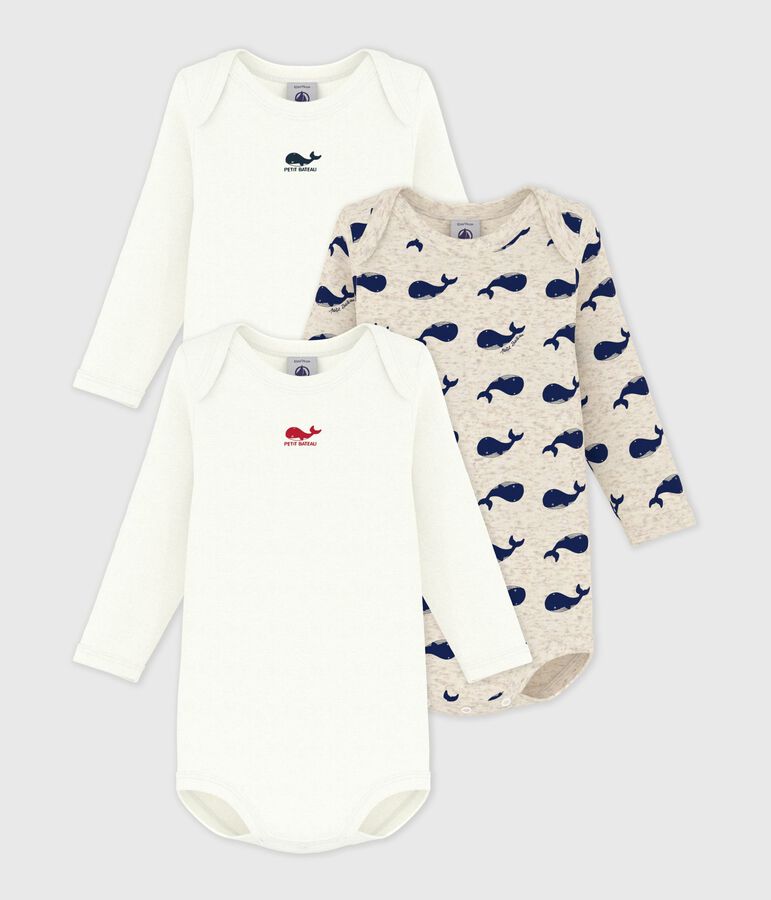 Babies' Long-Sleeved Cotton Whale Themed Bodysuits - 3-Pack multicolor