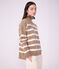 Women's striped wool and cotton roll neck jumper beige/ecru