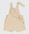 Babies' short-legged plain cotton twill dungarees beige