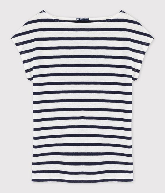 Women's striped linen T-shirt LAIT white/SMOKING blue