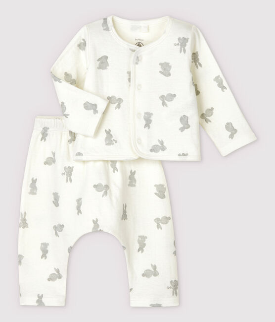 Babies' White Rabbit Patterned Organic Cotton Knit Clothing - 2-Pack MARSHMALLOW white/GRIS grey