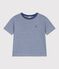 Children's short-sleeved stripy cotton T-shirt CREPUSCULE blue/MARSHMALLOW