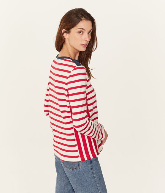 Women's stripy breton top TERKUIT red/MARSHMALLOW white