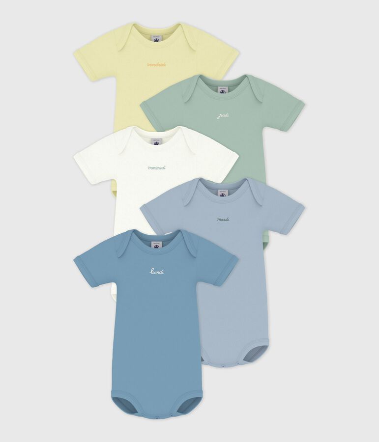 Pack of babies' short-sleeved plain cotton bodies multicolor