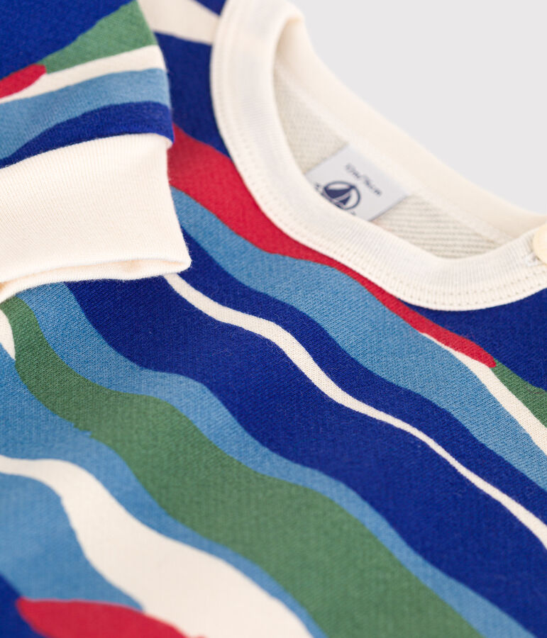 Babies' fleece sweatshirt Ecru/blue