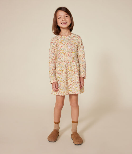 Little girls' long-sleeved tube knit dress AVALANCHE white/MULTICO