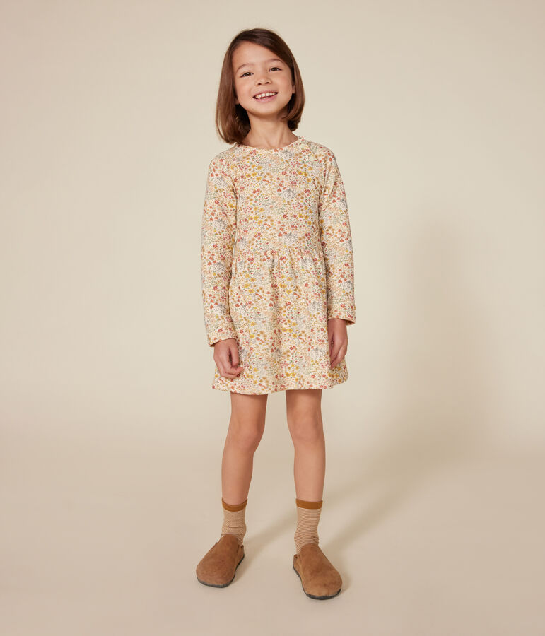 Little girls' long-sleeved tube knit dress Ecru/multicolor