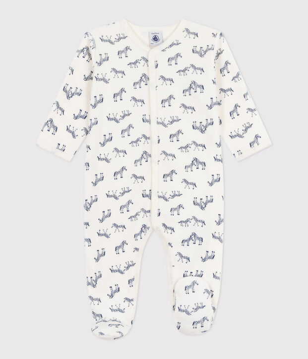 Babies' velour pyjama suit with a zebra print blue/blue