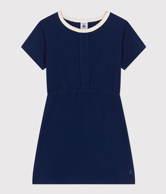 Girls' Short-Sleeved Cotton Dress MEDIEVAL blue