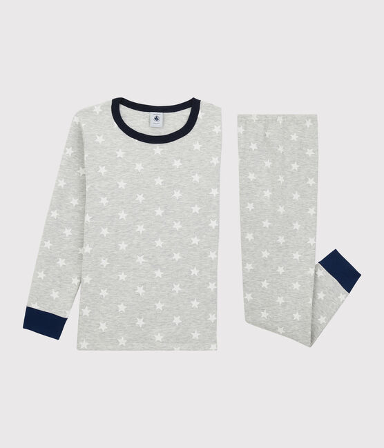 Boys' Star Print Cotton Pyjamas BELUGA grey/MARSHMALLOW white