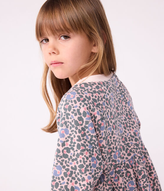 Children's long-sleeved cotton dress JOLI pink/MULTICO white