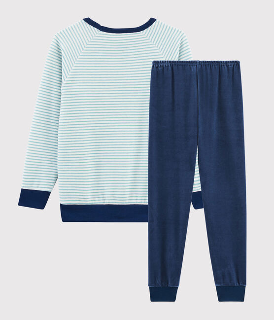 Boys' Yeti Motif Velour Pyjamas MEDIEVAL blue/MULTICO white
