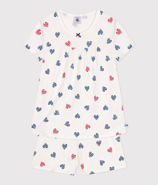 Children's short heart print cotton pyjamas MARSHMALLOW white/MULTICO white
