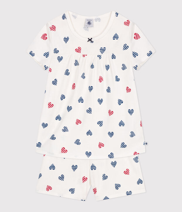 Children's short heart print cotton pyjamas white/multicolor