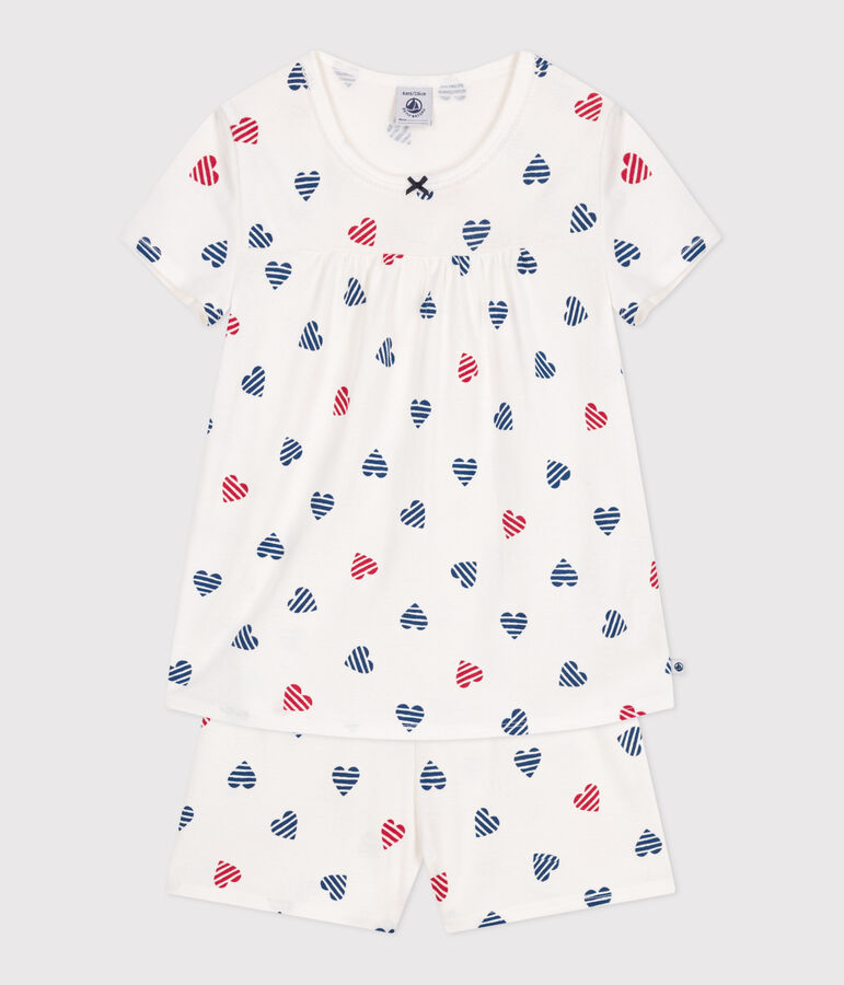 Children's short heart print cotton pyjamas white/multicolor