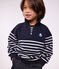 Children's stripy shawl collared cotton sweatshirt blue/white