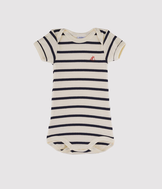 Baby Girls' Short-Sleeved Bodysuit COQUILLE beige/SMOKING blue