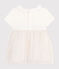 Babies' short-sleeved cotton and tulle dress with a ruff MARSHMALLOW white/COPPER pink