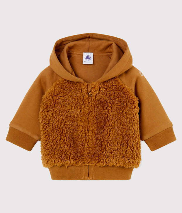 Baby boy's hooded sherpa sweatshirt brown