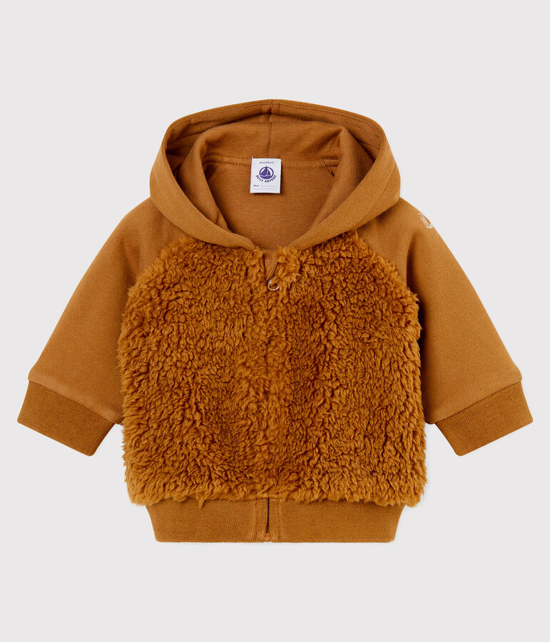 Baby boy's hooded sherpa sweatshirt brown