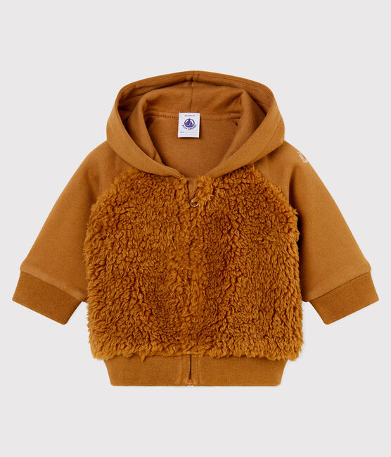 Baby boy's hooded sherpa sweatshirt BRINDILLE brown