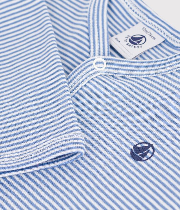 Babies' pinstriped cotton pyjama suit blue/white