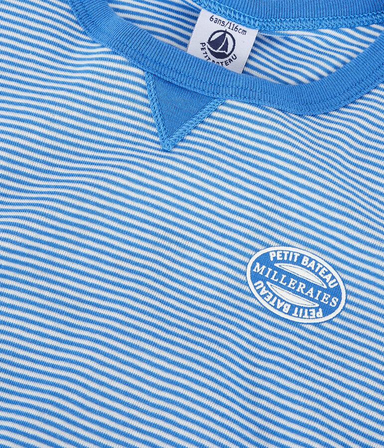 Boys' Stripy Cotton Short Pyjamas BRASIER blue/MARSHMALLOW grey