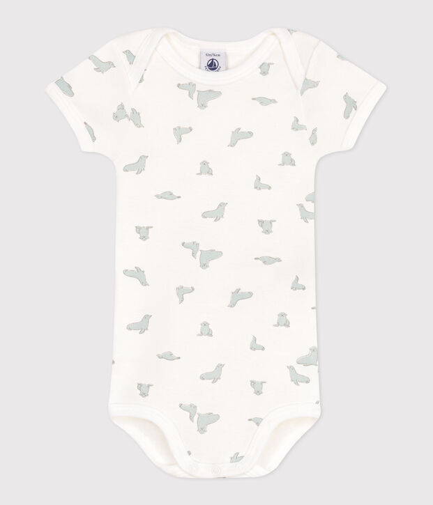 Babies' short-sleeved printed cotton body white/green