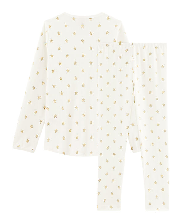 Girls' starry cotton pyjamas white/yellow
