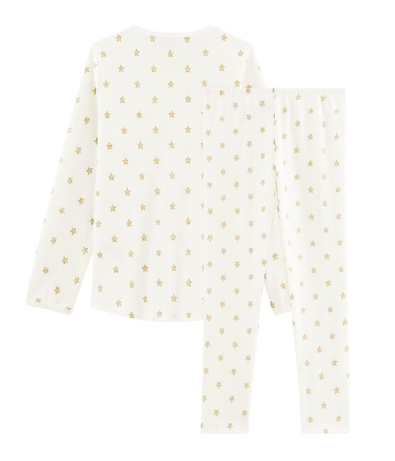 Girls' starry cotton pyjamas MARSHMALLOW white/OR yellow