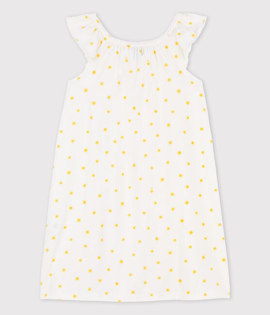 Girls' Short-Sleeved Sun Themed Cotton Nightdress MARSHMALLOW white/ORGE