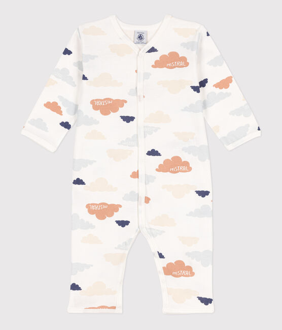 Babies' Printed Footless Cotton Sleepsuit MARSHMALLOW /CHALOUPE