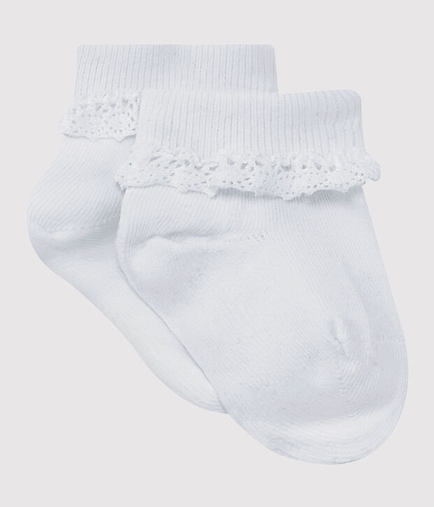 Girls' lace-trimmed socks white