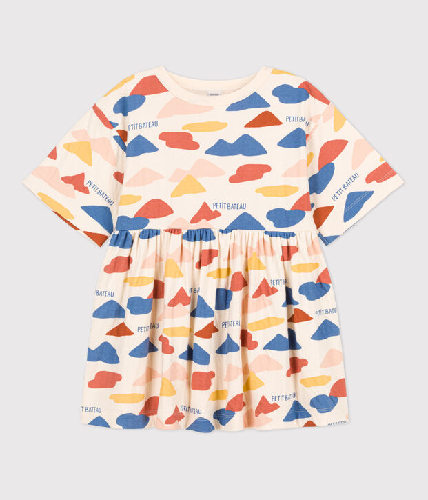 Girls' Long-Sleeved Printed Tube Knit Dress Ecru/multicolor