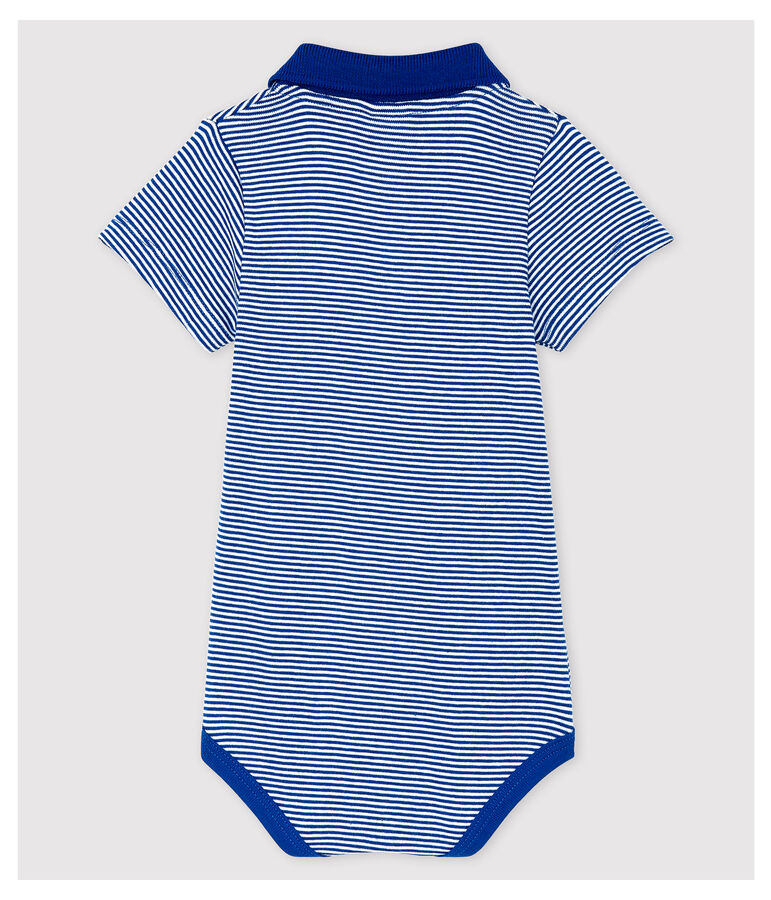Baby Boys' Short-Sleeved Cotton Bodysuit with Polo Shirt Collar blue/white
