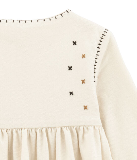 Girl's long sleeved dress with embroidery MARSHMALLOW white