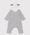 Babies' Long Organic Cotton Stripy Hooded Jumpsuit MARSHMALLOW white/SMOKING blue
